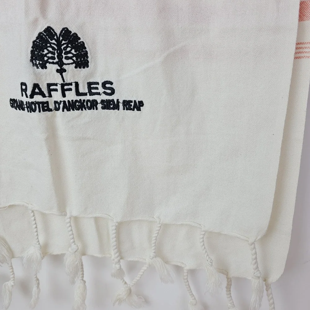 Raffles Grand Hotel D'Angkor Siem Reai Singapore Scarf Shawl White Pink Fringe